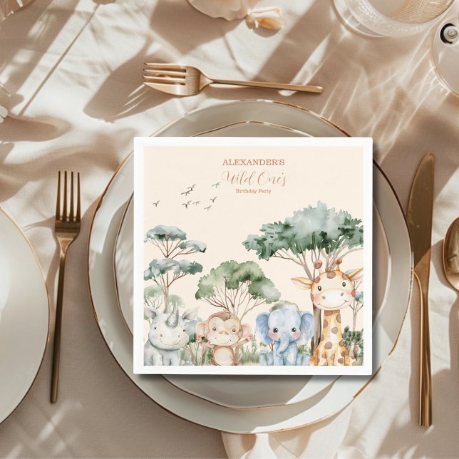 Safari Wild One Geburtstag Serviette (Von Creator hochgeladen)