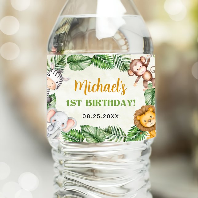 Safari Wild One Geburtstag Wasserflaschenetikett (Von Creator hochgeladen)