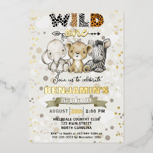 Safari Wild One Geburtstagsfeier Echtes Gold Folie Folieneinladung