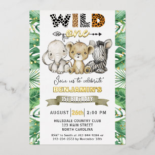Safari Wild One Geburtstagsparty Echtgold-Folie In Folieneinladung