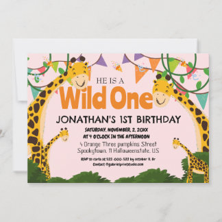Safari Wild one Giraffe Simple First Birthday Baby Einladung