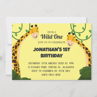 Safari Wild one Giraffe Simple First Birthday Baby Einladung