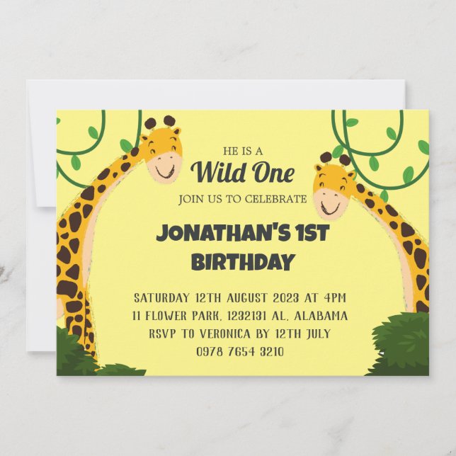 Safari Wild one Giraffe Simple First Birthday Baby Einladung (Vorderseite)