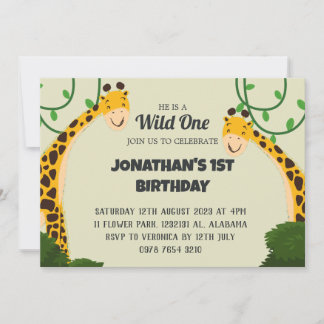 Safari Wild one Giraffe Simple First Birthday Baby Einladung