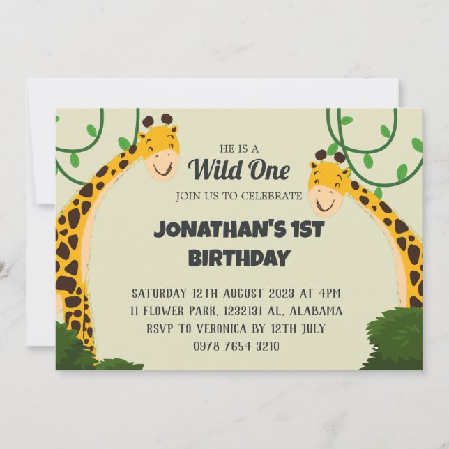 Safari Wild one Giraffe Simple First Birthday Baby Einladung (Vorderseite)