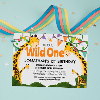 Safari Wild one Giraffe Simple First Birthday Baby Einladung