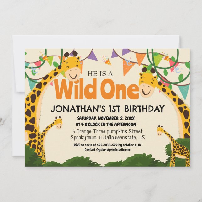 Safari Wild one Giraffe Simple First Birthday Baby Einladung (Vorderseite)