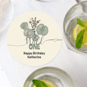 Safari Wild One Giraffe Tier Geburtstag Runder Pappuntersetzer