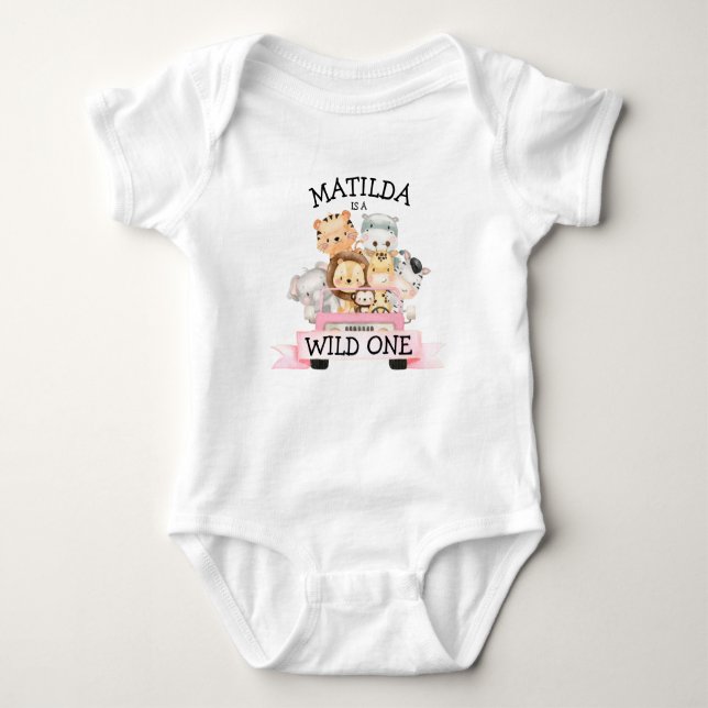 Safari Wild One Girl 1. Geburtstag Baby Strampler (Vorderseite)