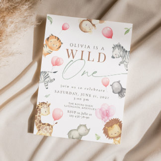 Safari wild One Girl Geburtstag Einladung