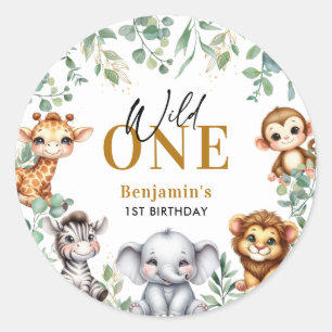 Safari Wild One Jungle Animals 1. Geburtstag Runder Aufkleber