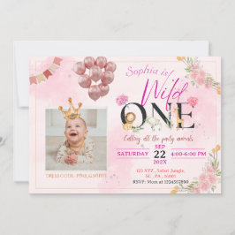 Safari Wild ONE Pink Floral Für Mädchen Geburtstag Einladung