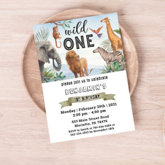 Safari Wild One Twins Birthday Party Invitation Einladung