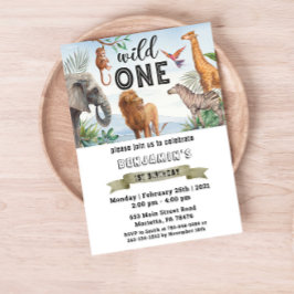 Safari Wild One Twins Geburtstagsparty Einladung