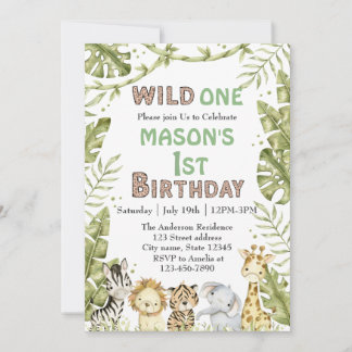 Safari Wild One Watercolor 1. Geburtstag Einladung