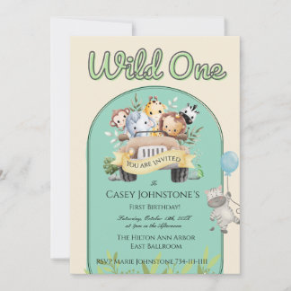 Safari Wild One Watercolor 1st Birthday Einladung