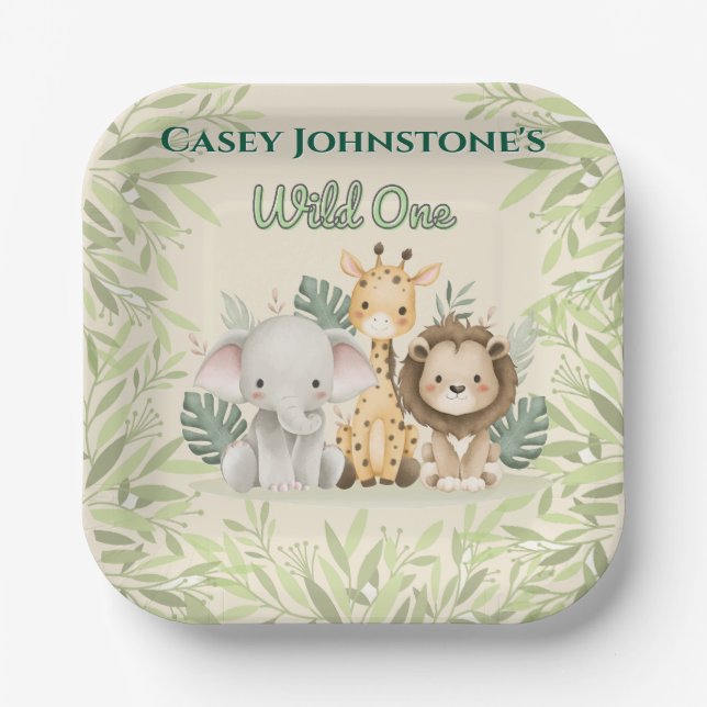 Safari Wild One Watercolor 1st Birthday Pappteller (Vorderseite)