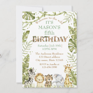 Safari Wild One Watercolor Geburtstag Einladung