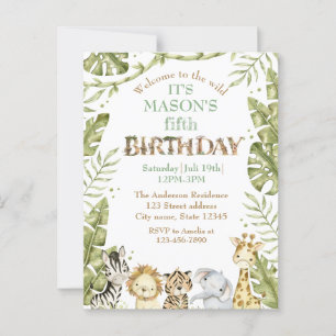 Safari Wild One Watercolor Geburtstag Postkarte