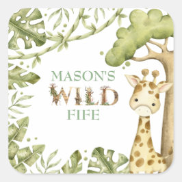 Safari Wild One Watercolor Geburtstag Quadratischer Aufkleber