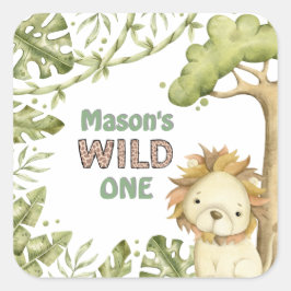 Safari Wild One Watercolor Geburtstag Quadratischer Aufkleber