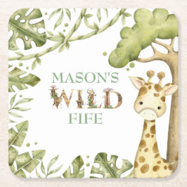 Safari Wild One Watercolor Geburtstag Rechteckiger Pappuntersetzer