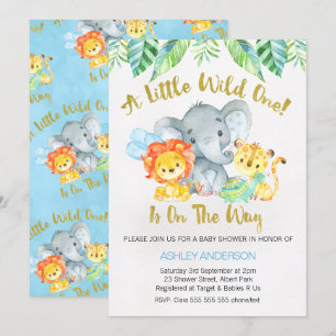 Safari Wild One Watercolor Kinderdusche Einladung