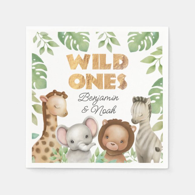 Safari Wild Ones Twins 1. Geburtstag Serviette (Vorderseite)