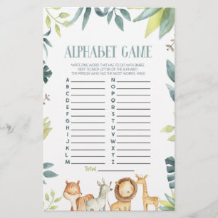 Safari Wild Zoo Animals Alphabet Baby Showspiel Briefpapier