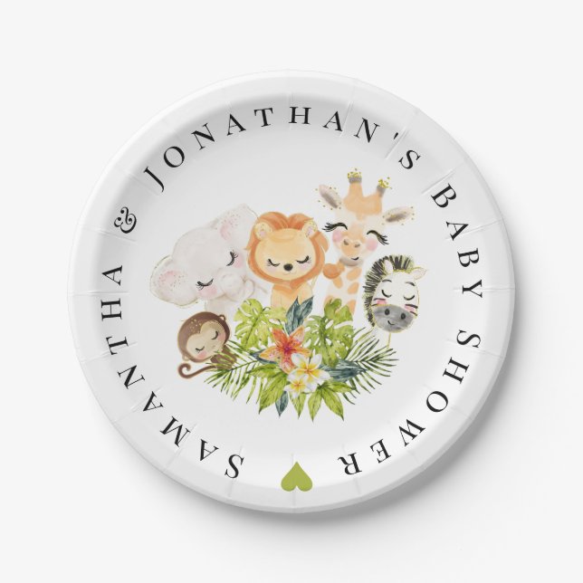 Safari Wild Zoo Baby Animals Baby Shower Pappteller (Vorderseite)