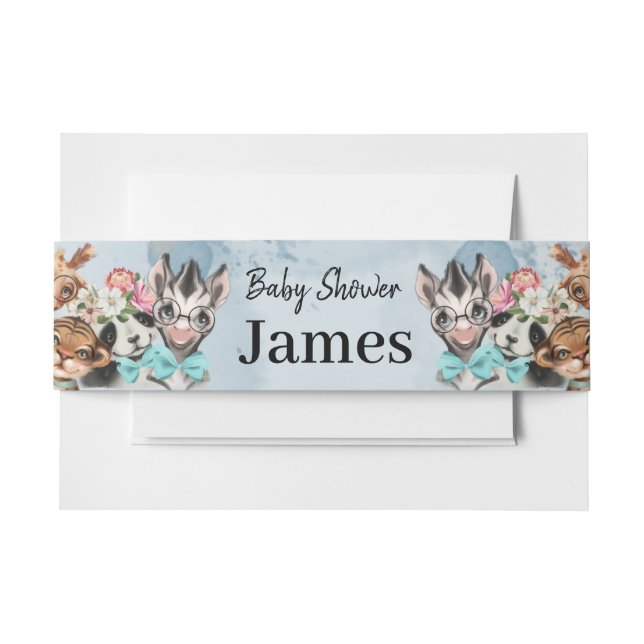 Safari Wildbaby Dusche Einladung Blue Einladungsbanderole (Vorderseite Beispiel)