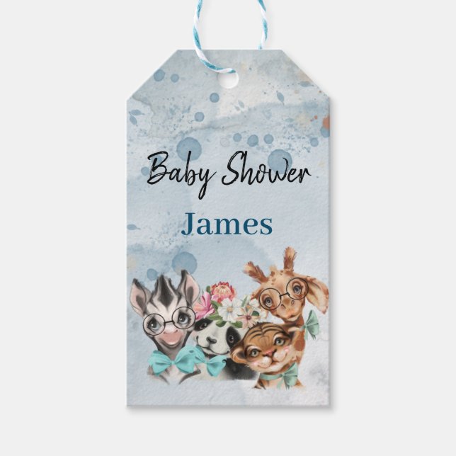 Safari Wildbaby Dusche Einladung Blue Geschenkanhänger (Vorderseite)