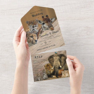Safari-Wildlife-Alle-in-einem-Hochzeits-Einladung All In One Einladung