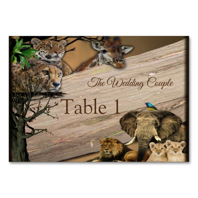 Safari Wildlife Outdoor Wedding Table Cards Tischnummer (Vorderseite)