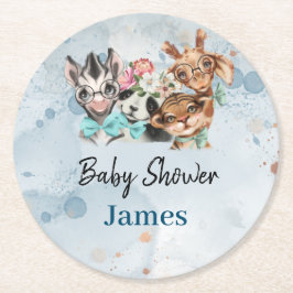 Safari wildone Baby name Dschungel mit Tieren Runder Pappuntersetzer