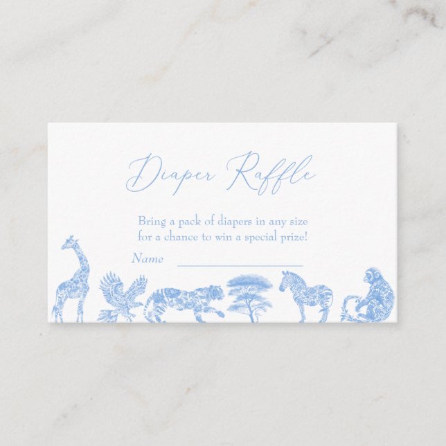 Safari Wind und Blauer Toildusche Windeln Raffle Begleitkarte (Vorderseite)