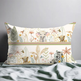 Safari Zebra Elephant Lion Jungle Foliage Baby Boy Kissenbezug