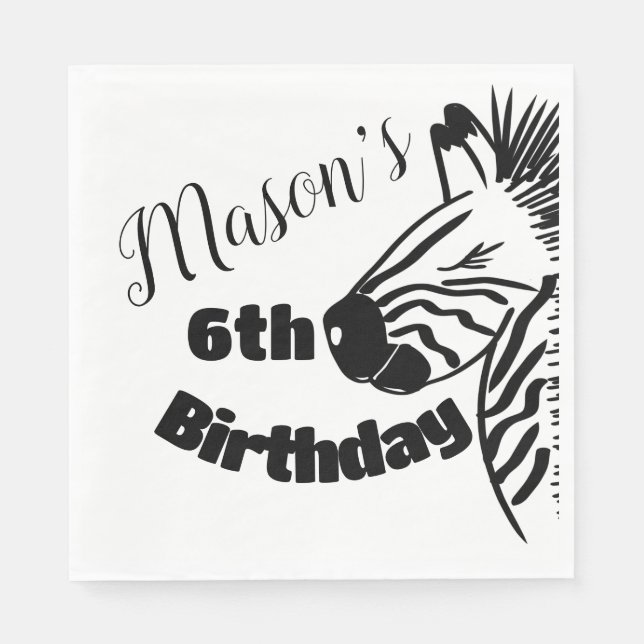 Safari Zebra Hand Drawn Party Geburtstag Serviette (Vorderseite)