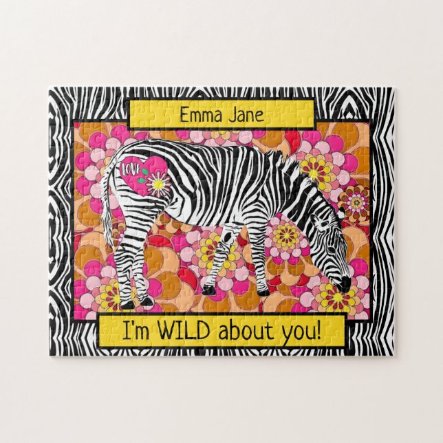 Safari Zebra mit Herz und Liebe Valentinstag Puzzle (Horizontal)
