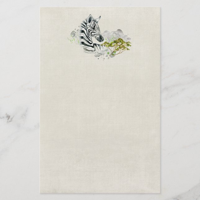 Safari Zebra Wild Exotic Animal in Wasserfarben Briefpapier (Vorderseite)