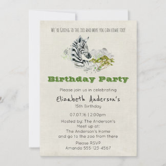 Safari Zebra Zoo Party Geburtstag Einladung
