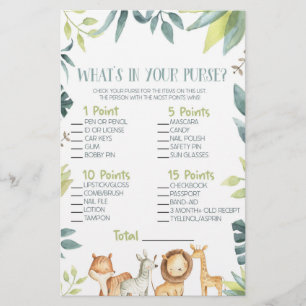 Safari Zoo Animal Was ist in Purse Baby Shower Gam Briefpapier