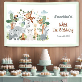 Safari ZOO Animals Wild One Boy 1. Geburtstag Banner