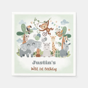 Safari ZOO Animals Wild One Green 1. Geburtstag Serviette