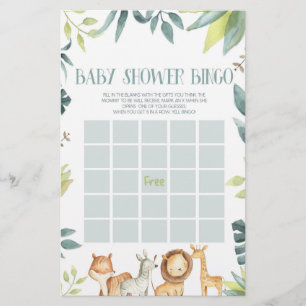 Safari Zoo Jungle Animals Bingo Baby Showspiel Briefpapier