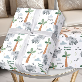 Safari ZOO Tiere Niedlich Elephant Boy Geburtsname Geschenkpapier