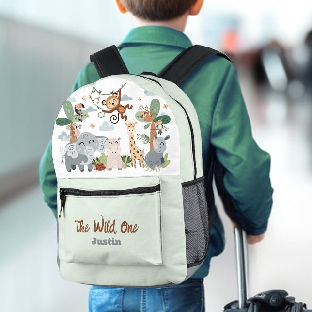 Safari ZOO Tiere The Wild One Boy Bedruckter Rucksack (Safari ZOO Animals The Wild One Boy Printed Backpack)