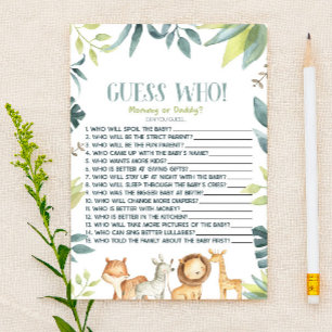 Safari Zoo Wild Animal Guess Who! Baby Shower Game Briefpapier