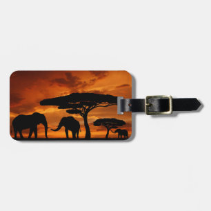 Safariafrikanische Baobabbaum-Elefant-Silhouette Gepäckanhänger