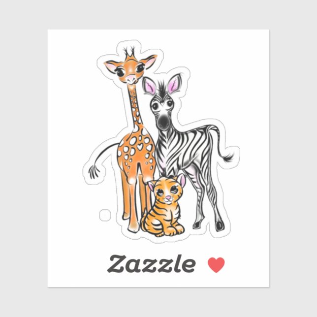 Safarifreunde, Giraffen, Zebra, Tiger, blaue Polka Aufkleber (Blatt)